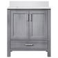 Lexora Home Jacques 30" Single Bathroom Vanity in Distressed Grey with 2 cm White Cultured Marble Top and Rectangular Sink, , large