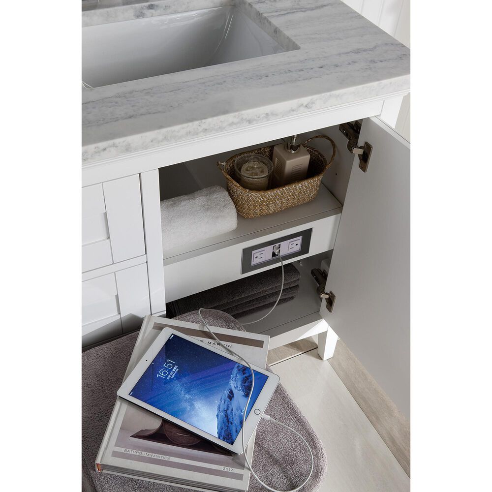 James Martin Vanities Palisades 60&quot; Double Bathroom Vanity in Bright White with 3 cm Arctic Fall Solid Surface Top and Rectangular Sinks, , large
