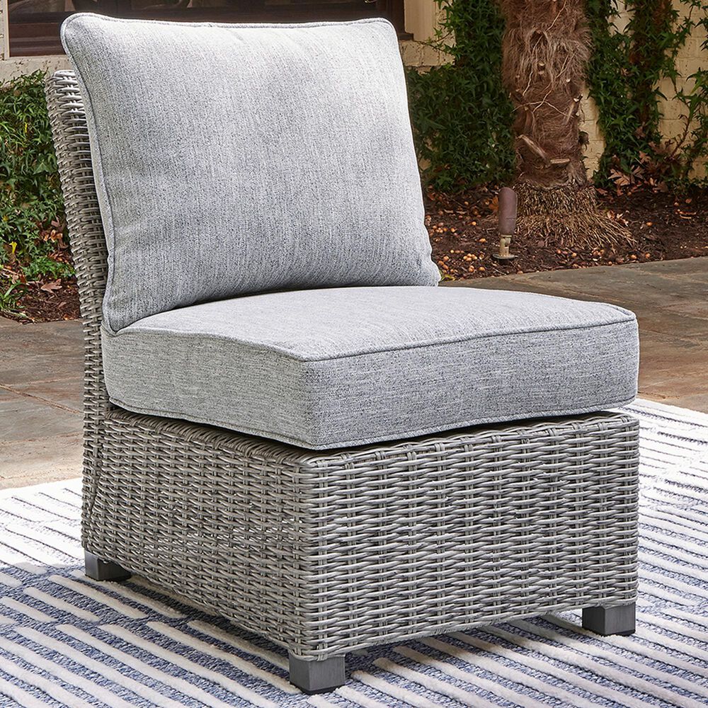 Ashley Naples Beach Patio Armless Chair with Cushion in Light Gray, , large