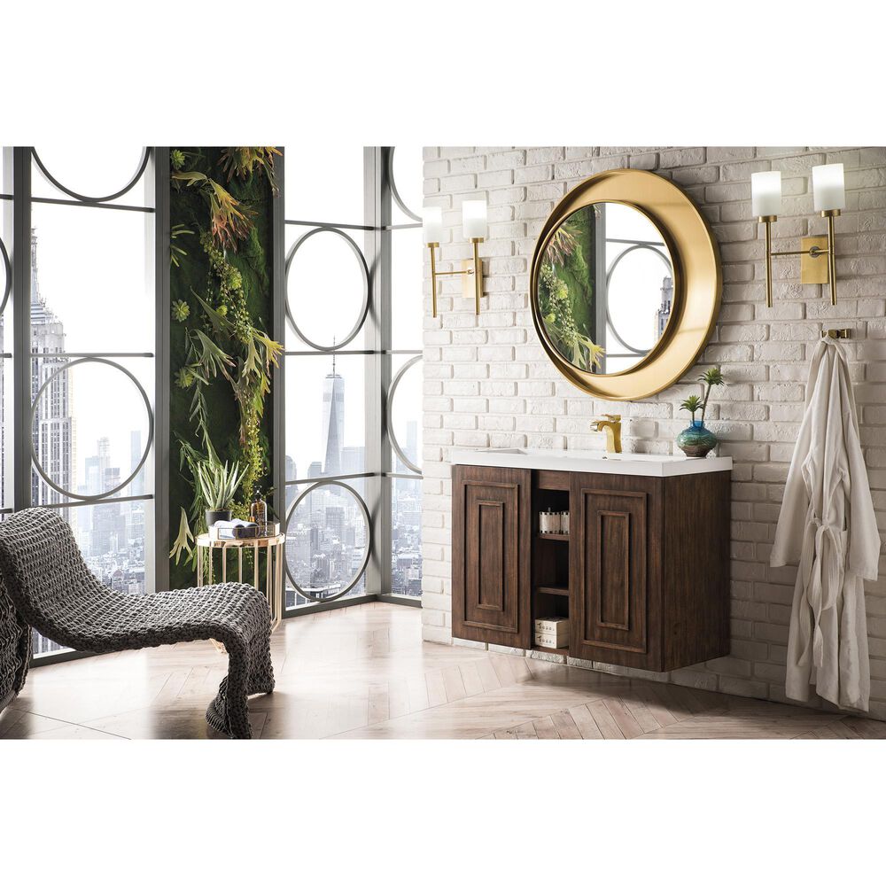 James Martin Vanities Alicante 39.5&quot; Single Bathroom Vanity in Mid Century Acacia with 5 cm White Glossy Resin Top and Rectangular Sink, , large