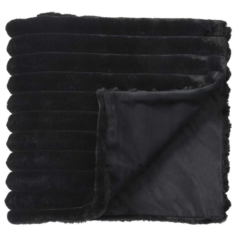 K & K Interiors 60" Faux Fur Throw Blanket in Black, , large
