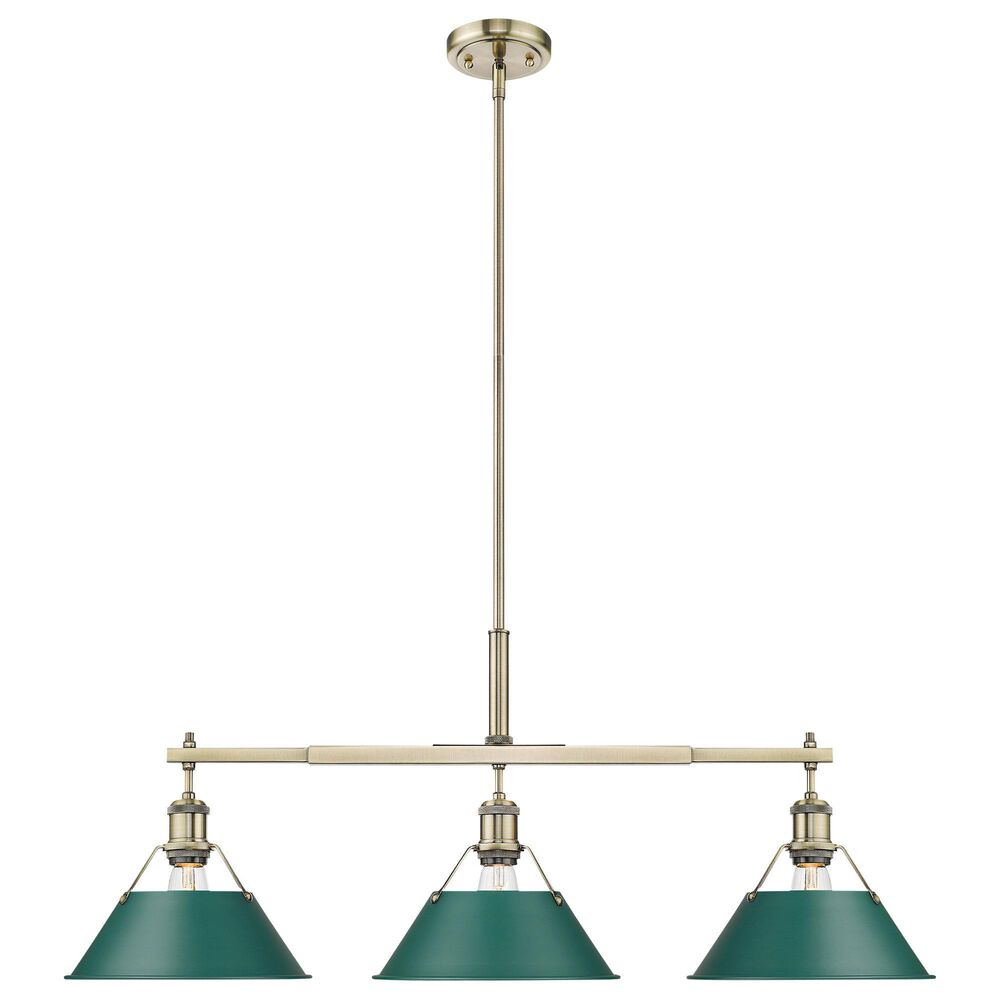 Golden Lighting Orwell 3-Light Linear Pendant with Pine Green Shade in Aged Brass, , large