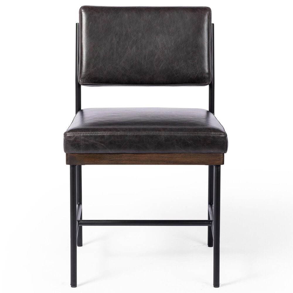 Four Hands Benton Dining Side Chair in Black Top Grain Leather and Burnt Oak, , large