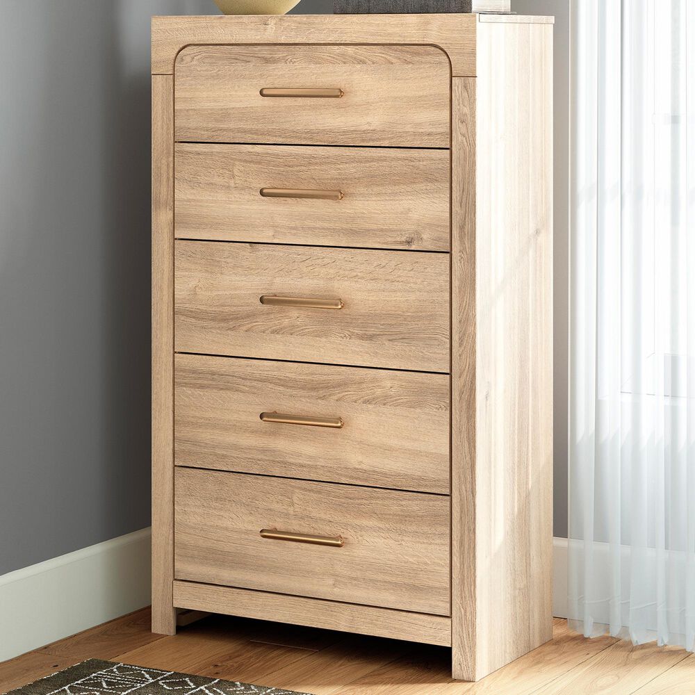 Ashley Kinlanni 5-Drawer Chest in Tan, , large