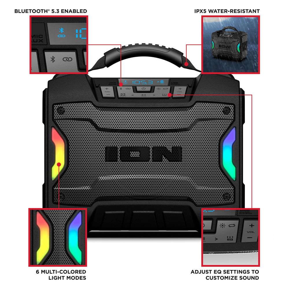 Ion Tailgater TD Rugged Bluetooth Speaker in Black, , large