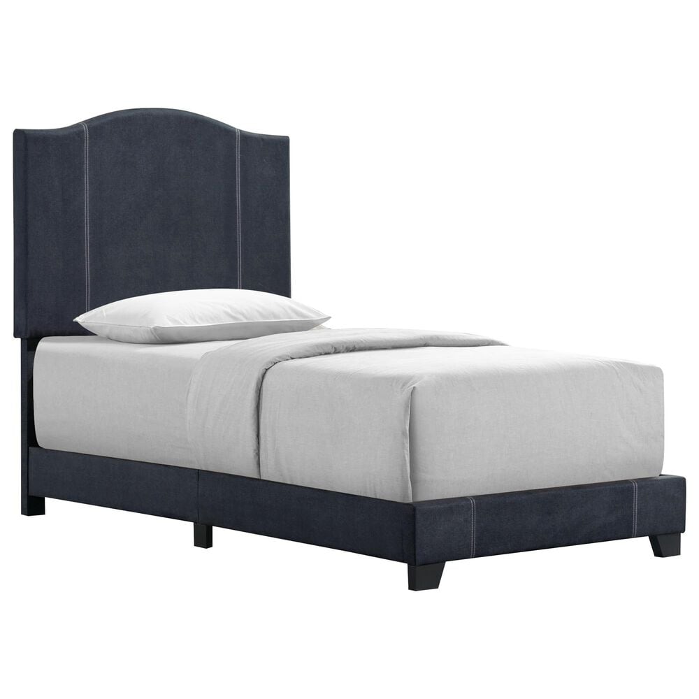 Accentric Approach Twin Upholstered Bed in Blue Denim, , large