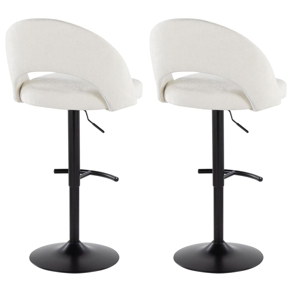 LumiSource Renee Adjustable Swivel Bar Stool with Cream Fabric Upholstery in Black (Set of 2), , large