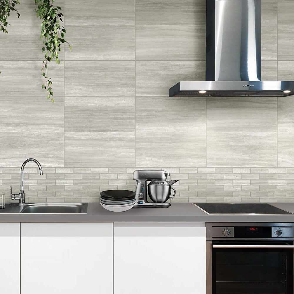 Soho Studio Zenit Grigio Chiaro Gray 12" x 24" Travertine Look Matte Porcelain Tile, , large