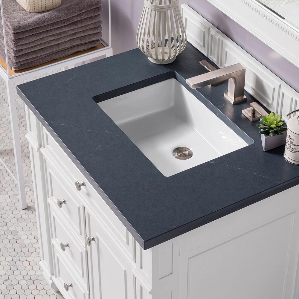 James Martin Vanities Bristol 30&quot; Single Bathroom Vanity in Bright White with 3 cm Charcoal Soapstone Quartz Top and Rectangular Sink, , large