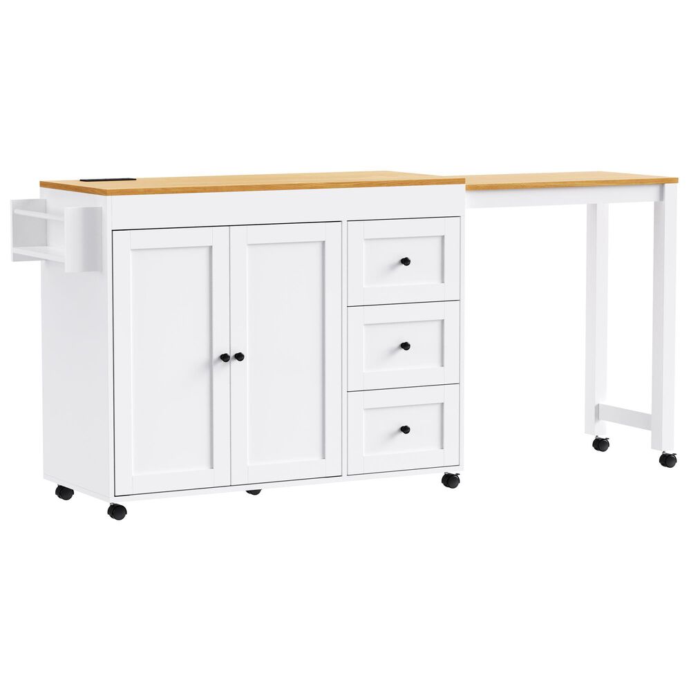 HOMLUX 74.8" Kitchen Island with Extendable Dining Table in White and Natural, , large