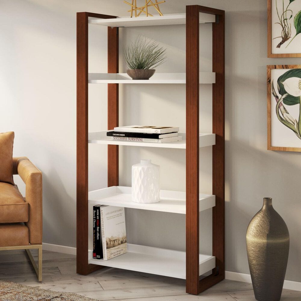 Bush Voss 5-Shelf Etagere Bookcase in Cotton White, , large