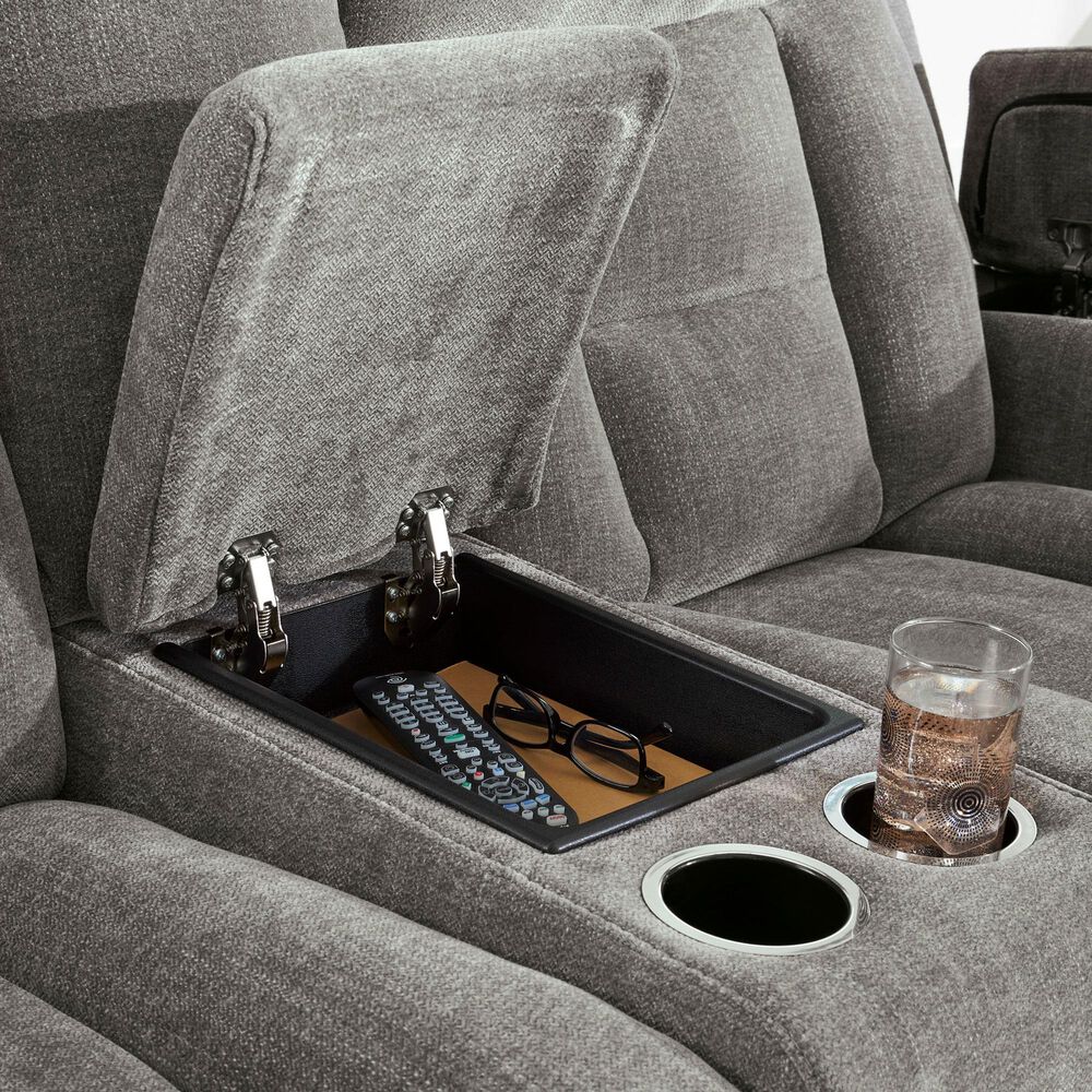 Ashley Mixed Motion Power Reclining Loveseat with Console in Shadow, , large