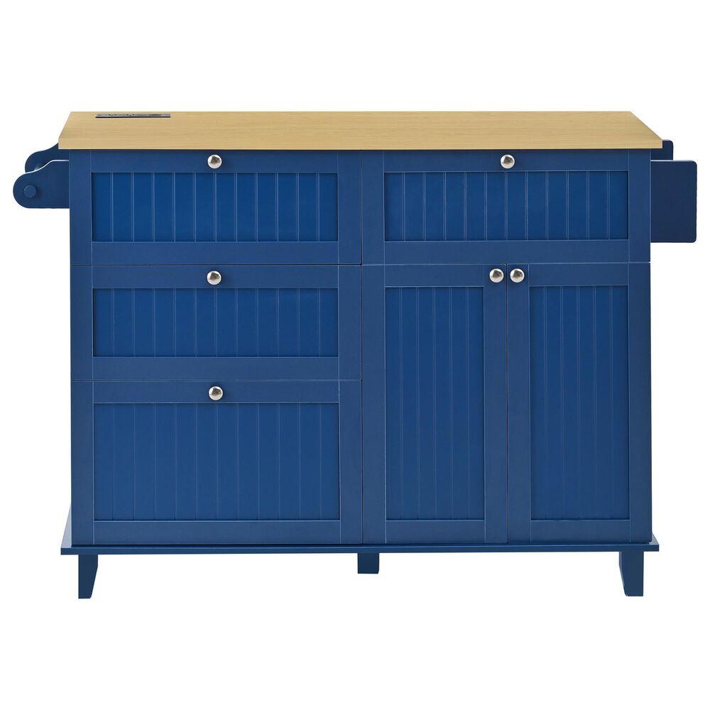 HOMLUX Farmhouse Kitchen Island with Drop Leaf and 2 Stools in Blue, Natural, Black and Rustic Brown, , large