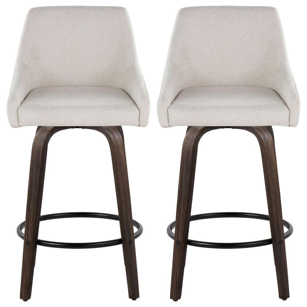 LumiSource Hannah Swivel Counter Stool with Cream Fabric Upholstery in Walnut and Black (Set of 2), , large