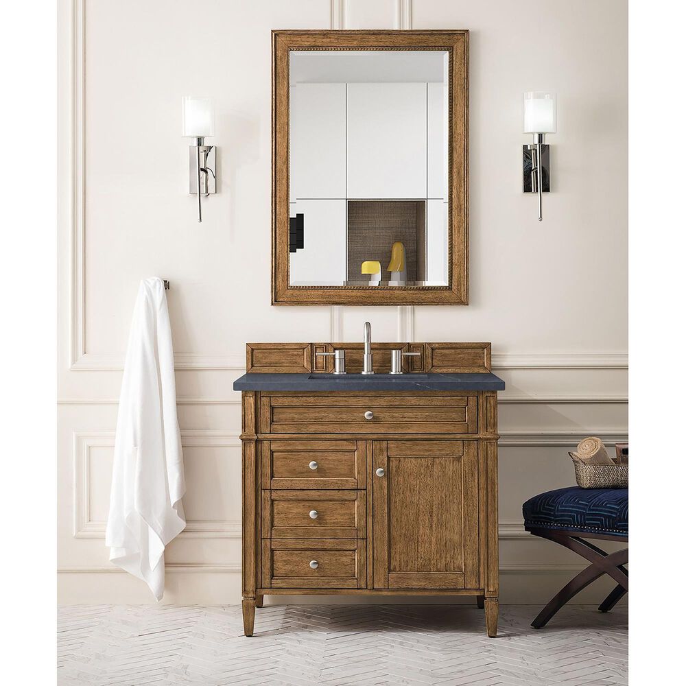 James Martin Vanities Brittany 36" Single Bathroom Vanity in Saddle Brown with 3 cm Charcoal Soapstone Quartz Top and Rectangular Sink, , large