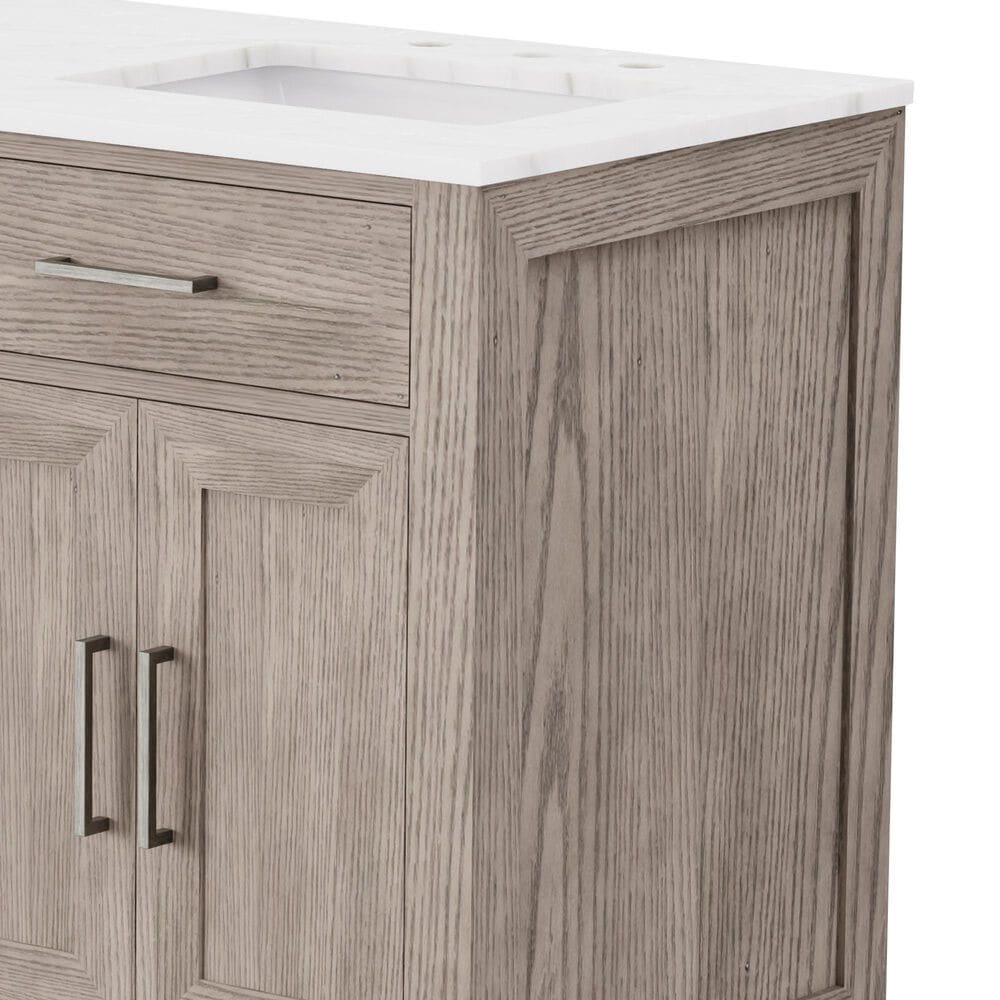 Lexora Home Abbey 60" Double Bathroom Vanity in Grey Oak with 2 cm White Carrara Marble Top and Rectangular Sinks, , large