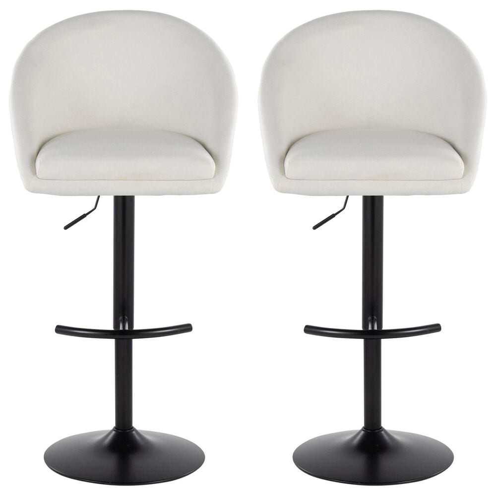 LumiSource Matisse Adjustable Swivel Barstool with Cream Fabric Upholstery in Black (Set of 2), , large