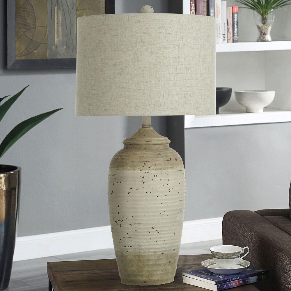 Flair Industries Table Lamp in Speckled Cream and Bronze Cotta, , large