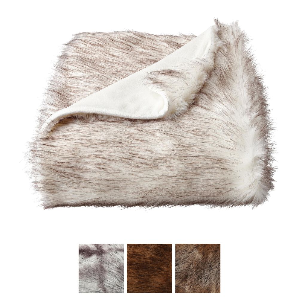 Timberlake Lavish Home Premium Faux Wolf Fur Blanket in Pearl White, , large