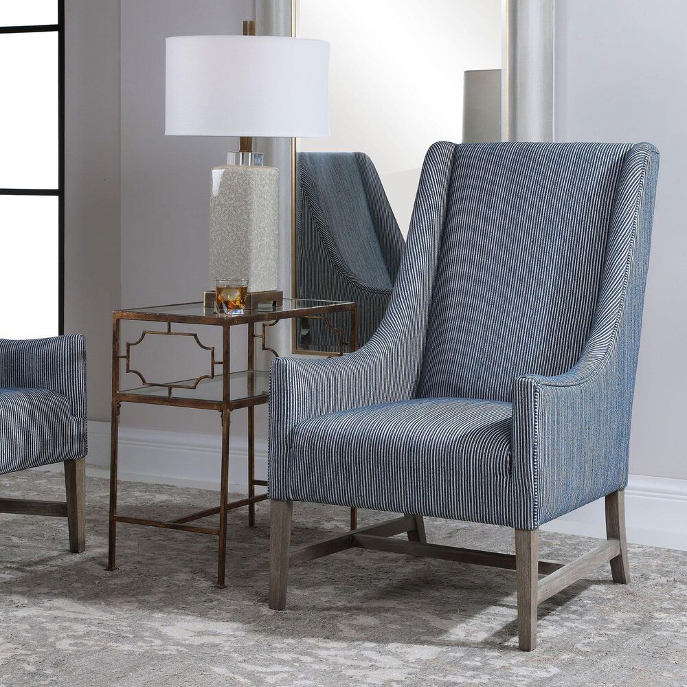 Uttermost Galiot Accent Chair in Blue and White, , large