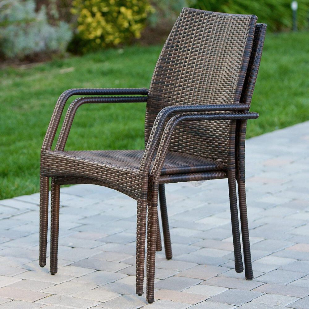 Hearth and Haven Patio Wicker Dining Chair with Sleek Frame and Tapered Leg in Brown &#40;Set of 2&#41;, , large