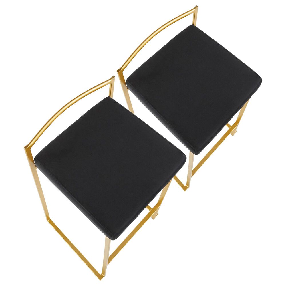 Lumisource Fuji Stackable Counter Stool with Black Velvet Cushion in Gold &#40;Set of 2&#41;, , large