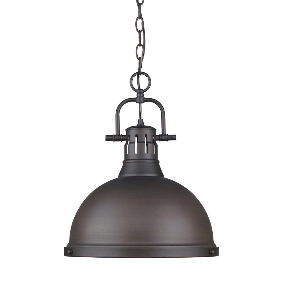 Golden Lighting Duncan 1-Light Pendant with Chain in Rubbed Bronze with a Rubbed Bronze Shade, , large