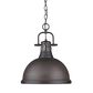 Golden Lighting Duncan 1-Light Pendant with Chain in Rubbed Bronze with a Rubbed Bronze Shade, , large