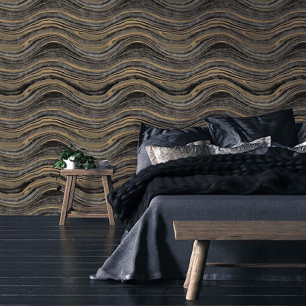 Tempaper Travertine Black & Gold Peel and Stick Wallpaper, , large