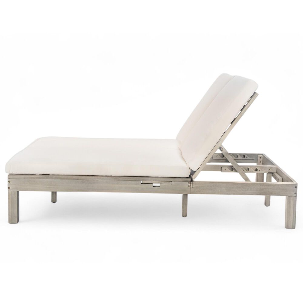 HOMLUX Patio 2-Person Chaise Lounge with Folding Side Tables and Gray Frame in Beige, , large