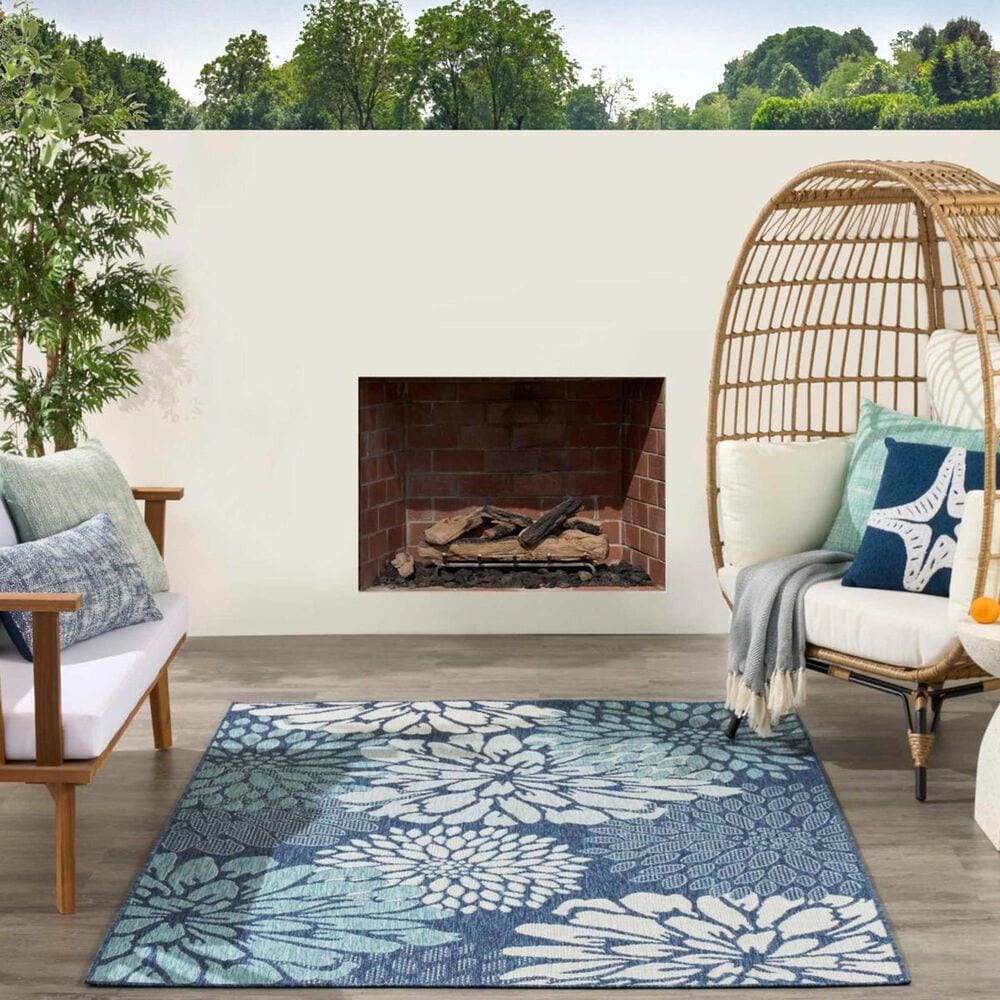 Nourison Garden Oasis GOA06 Navy 5&#39; x 7&#39; Indoor/Outdoor Area Rug, , large