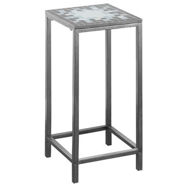 Monarch Specialties 28" Accent Table in Grey, Blue, White and Hammered Silver, , large
