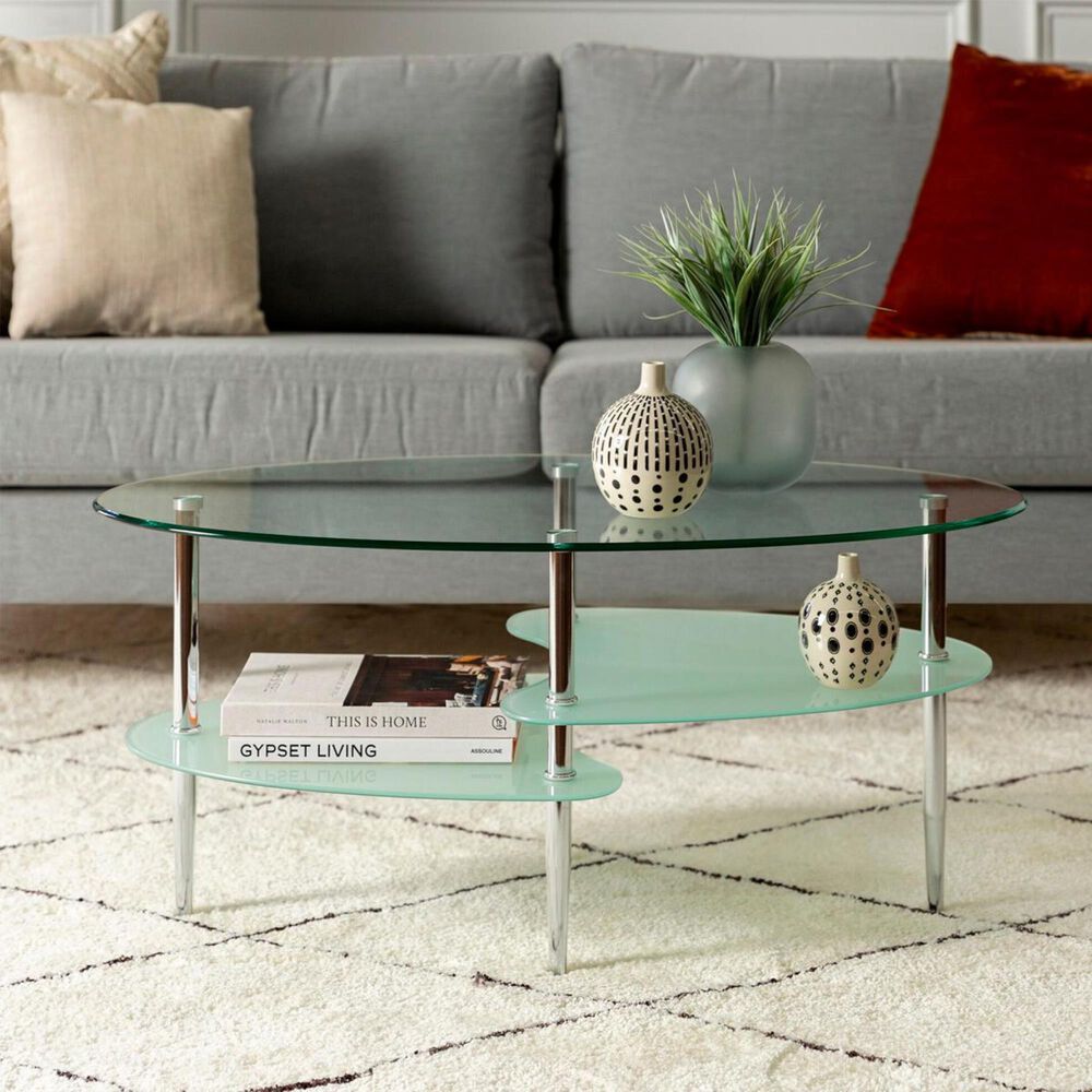 Walker Edison Wave Oval Coffee Table in Clear, , large