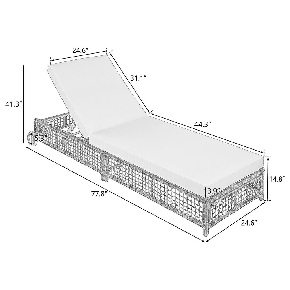 HOMLUX Patio Chaise Lounge with Creamy White Rattan in Beige, , large