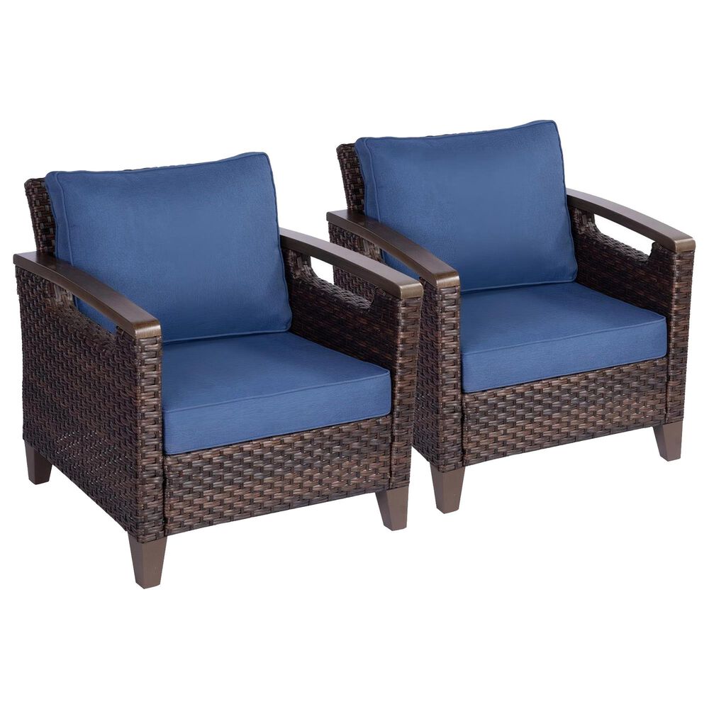 Sunwell Garden Patio Stationary Chair with Brown Frame and Widened Armrests in Navy (Set of 2), , large