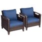 Sunwell Garden Patio Stationary Chair with Brown Frame and Widened Armrests in Navy (Set of 2), , large