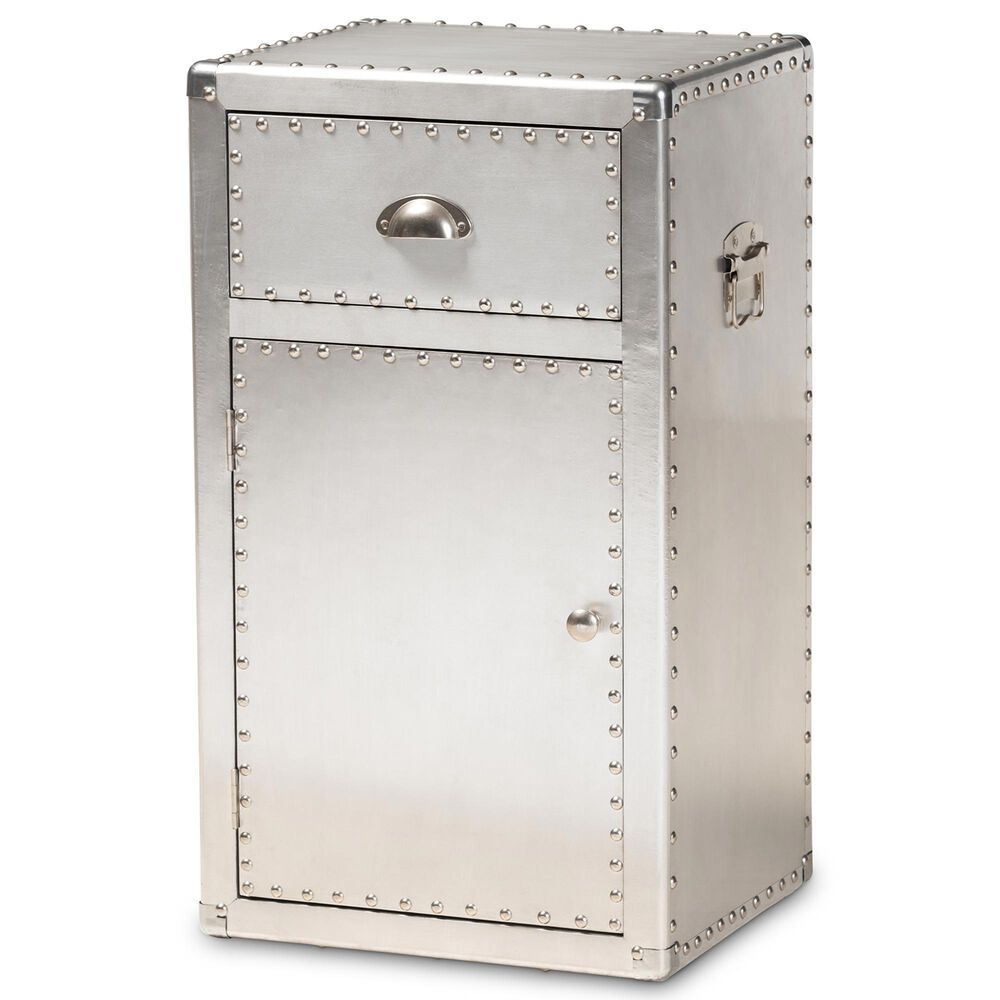 Baxton Studio Serge 1-Door Accent Storage Cabinet in Silver, , large