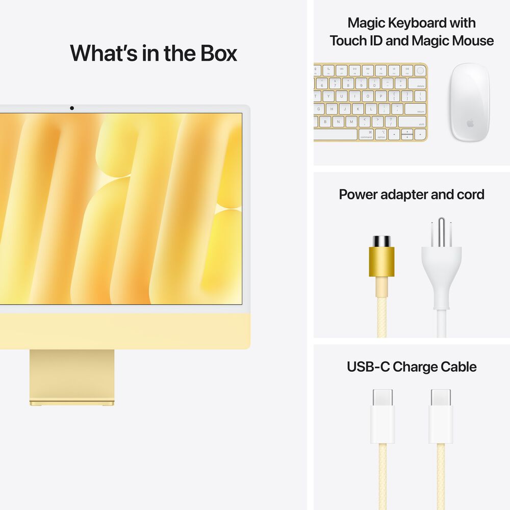 Apple 24-Inch iMac with Retina 4.5K display: Apple M4 Chip with 10-core CPU and 10-core GPU 16GB Unified Memory, 256GB SSD in Yellow &#40;Latest Model&#41;, , large