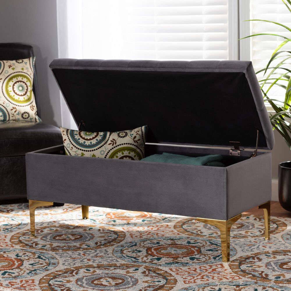 Baxton Studio Valere Storage Ottoman in Grey, , large