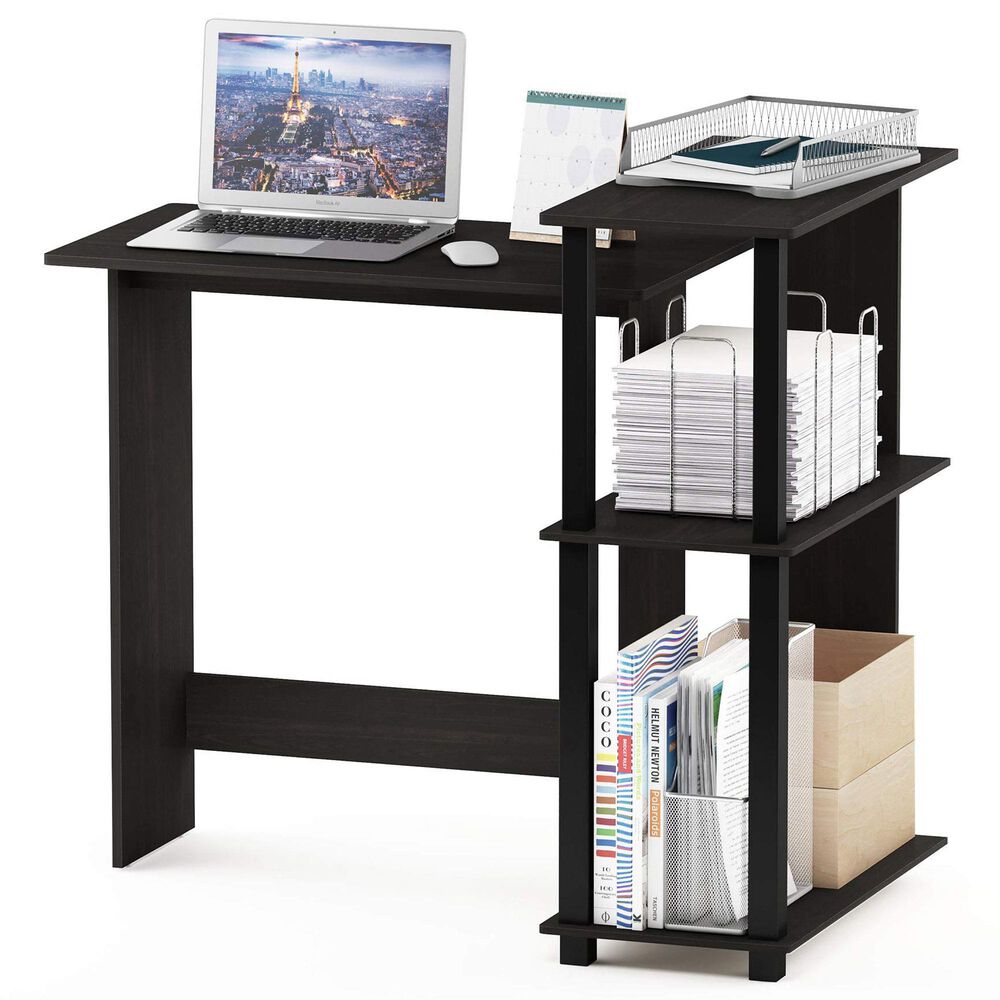 HOMLUX L-Shaped Computer Desk with Open Display Shelves in Espresso and Black, , large