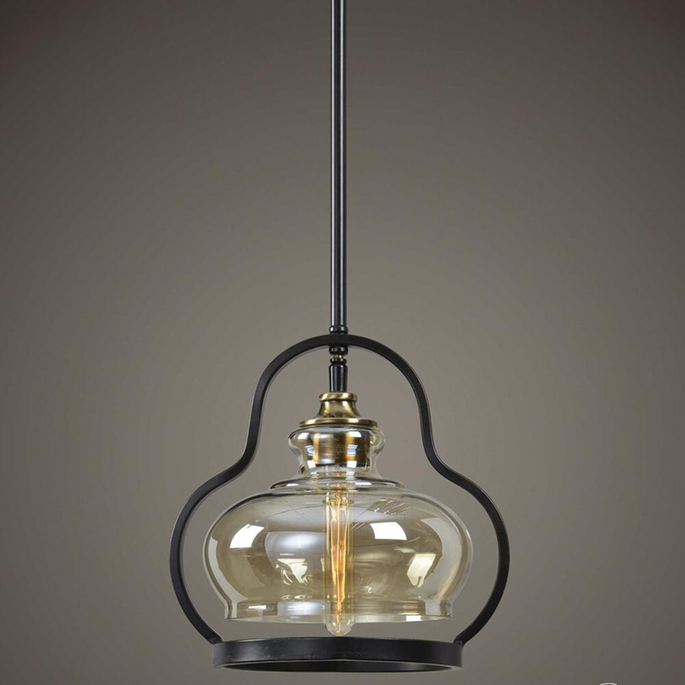 Uttermost Cotulla 1 Light Mini Pendant in Aged Black Iron/Antique Brass, , large