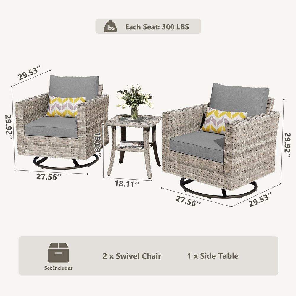 HOMLUX 3-Piece Outdoor Conversation Set in Dark Gray, , large