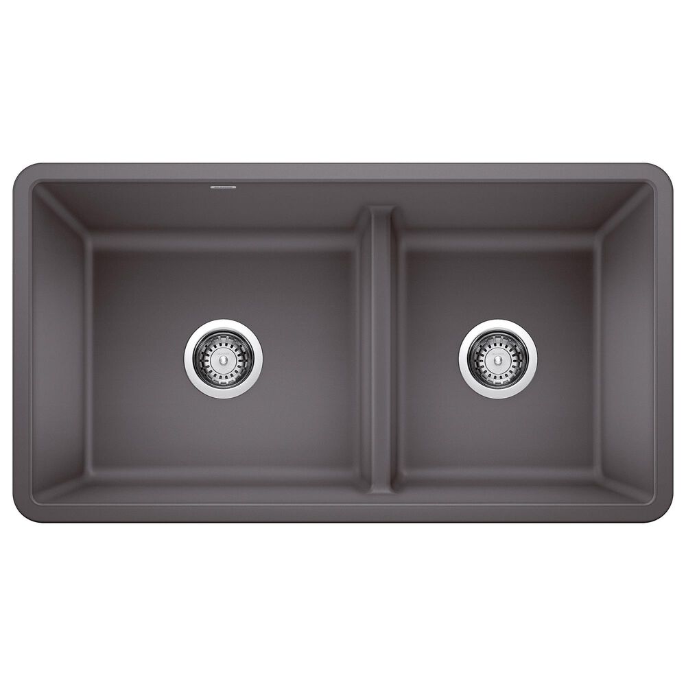 Blanco Precis Reversible 1-3/4 Double Bowl Kitchen Sink with Low Divide in Cinder, , large