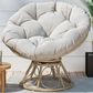 Hearth and Haven Mia Papasan Outdoor Swivel Chair with Beige Cushion in Brown, , large