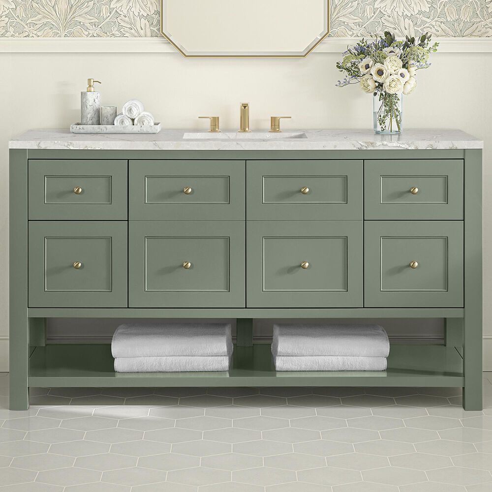 James Martin Vanities Breckenridge 60&quot; Single Bathroom Vanity in Smokey Celadon with 3 cm Victorian Silver Quartz Top and Rectangular Sink, , large
