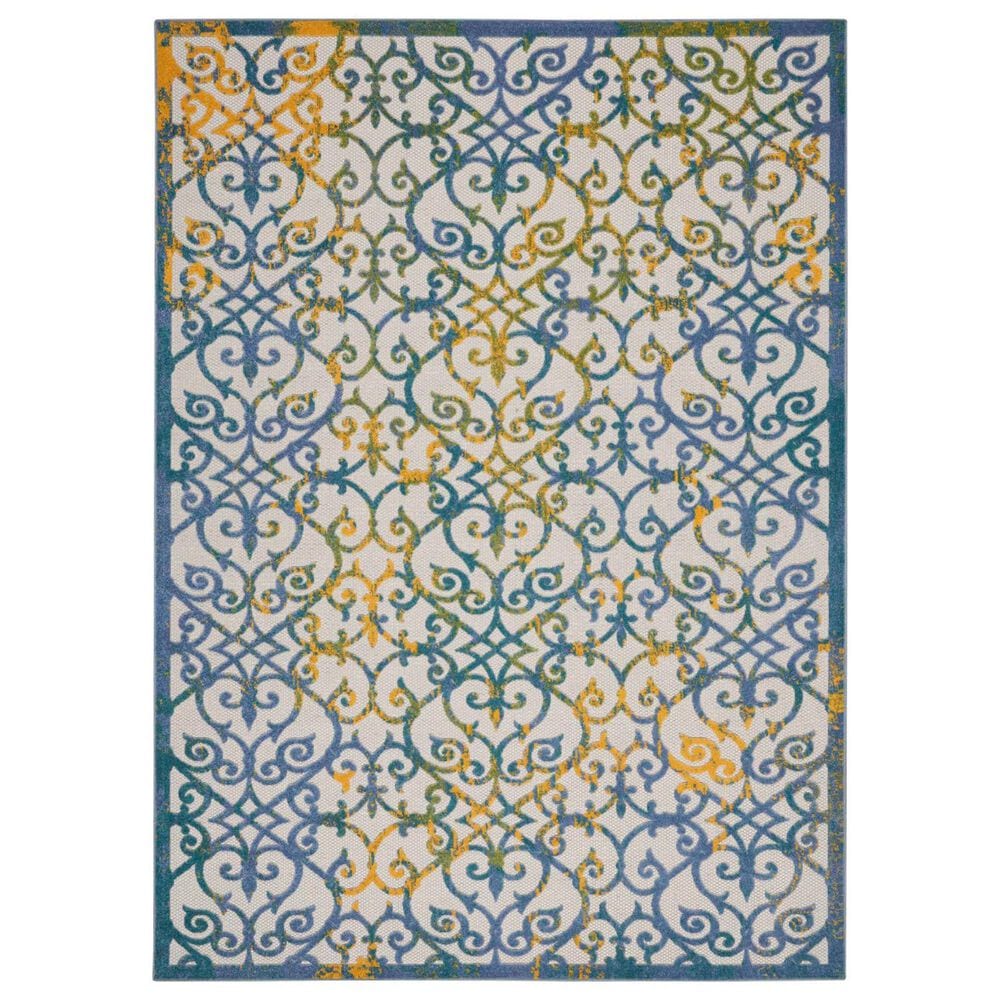 Nourison Aloha 9" x 12" Ivory and Blue Indoor/Outdoor Area Rug, , large