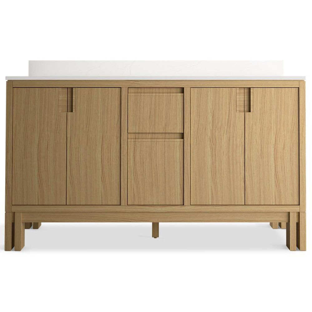 Kohler Solive 60" Double Bathroom Vanity in Light Oak with 2 cm White Quartz Top and Rectangular Sinks, , large