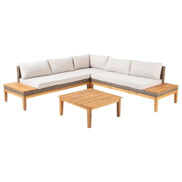 Noble House Margarita 4-Piece Stationary Patio L-Shaped Sectional Sofa Set in Light Khaki, , large