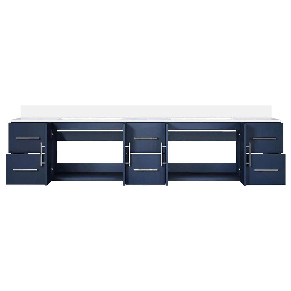 Lexora Home Geneva 84&quot; Double Bathroom Vanity in Navy Blue with 2 cm White Cultured Marble Top and Rectangular Sinks, , large