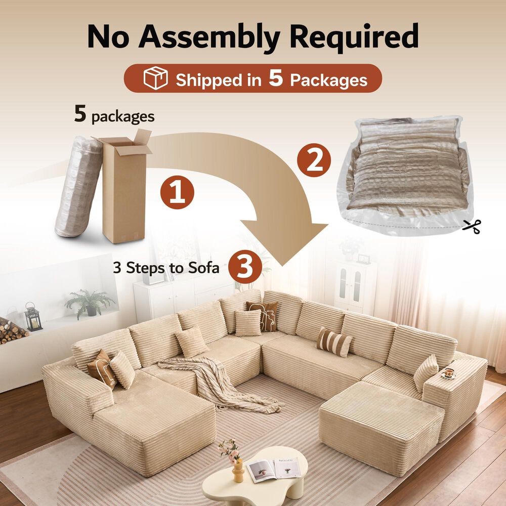 HOMLUX 5-Piece Mod U-Sectional with Chaise in Beige, , large